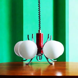 Vintage Pendant Lamp – 1960s, Opaline Glass and Chrome Metal