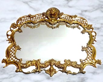 Vintage Gilded Bronze Mirror – Louis XV / Rococo Style - Mantel Mirror - Fireplace Mirror