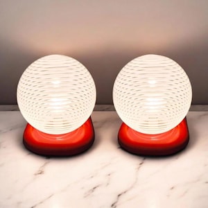 Pair of Vintage 70s Lamps – Space Age Design in Glass and Red Base
