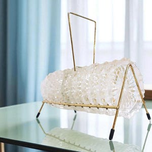 Set di 12 sottobicchieri in vetro vintage con supporto in ottone dorato