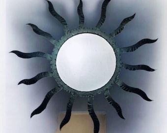 Vintage Sunburst Wall Mirror – Black Wrought Iron Frame - Spanish Sunburst