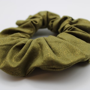 Handmade Scrunchie, Olive Green with Gold Sparkles Hair Tie