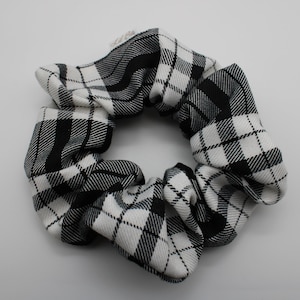 Handmade Scrunchie, Black and White Tartan Pattern Hair Tie