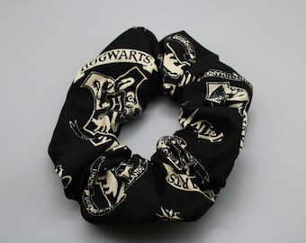 Handmade Wizard Scrunchie, School Crest Pattern Hair Tie