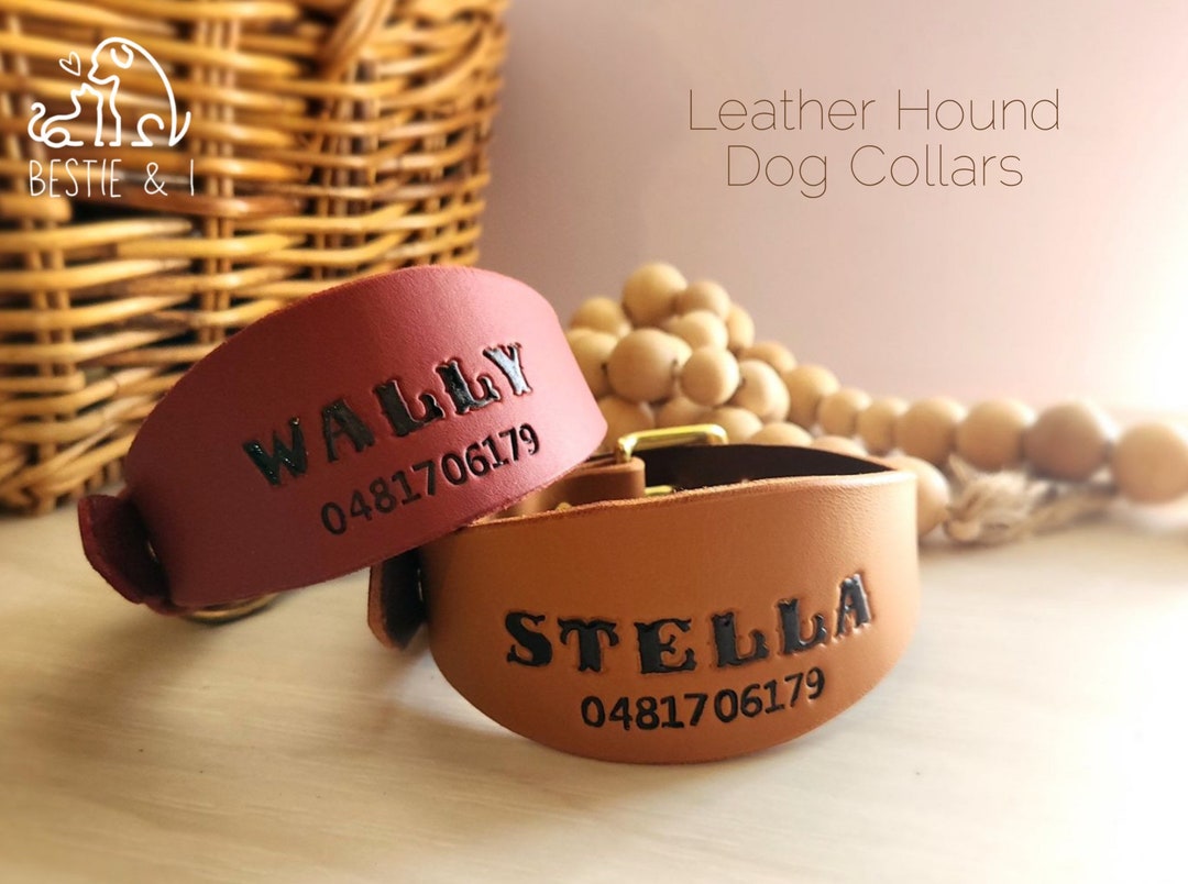 Leather 5CM HOUND Dog Collar Personalised Name Phone Number Etsy UK