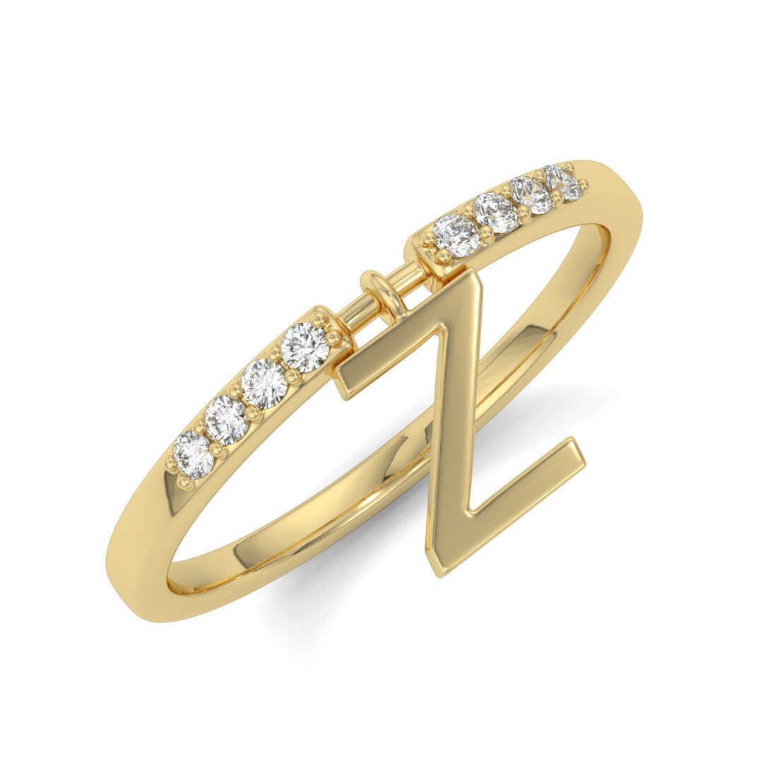 18K Gold Alphabet z Ring, Real Diamond Ring With Certificate, Initial