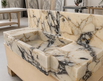 Calacatta Viola Marble Sink: Wall Mount Vanity Top with Backsplash, Natural Stone
