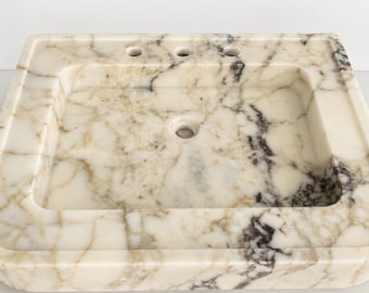 Hand-Carved Calacatta Sugar Marble Sink: Wall Mount or Vanity