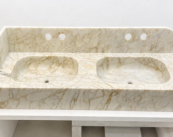 Calacatta Sugar Hand Carved Marble Double Sink: Bathroom Vanity Countertop