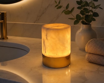 Personalized Marble Touch Lamp: Rechargeable Alabaster Stone LED Light (Custom Engraving)