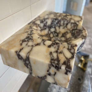 Calacatta Viola Marble Bathroom Sink | Wall Mount Vessel Sink | Custom Marble Vanity Top | Powder Room Sink