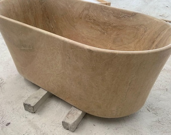 Natural  Travertine Oval Bathtub Veincut Travertine Bath Oval Icetub