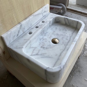 Carrara Marble Sink with Backsplash Marble Bathroom Sink Wall Mounted Marble Sink Marble Vanity Top White Marble Sink Powder Room Sink