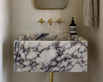 Timeless Design Calacatta Viola Marble Wall Mount Bathroom Sink