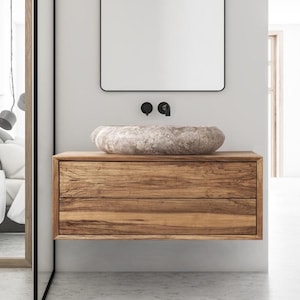 Custom Solid Wood Vanity, Luxury Wood Vanity, Hardwood Cabinet, Handcrafted Bathroom Cabinet, Chestnut Vanity, Push to Open Drawer Vanity