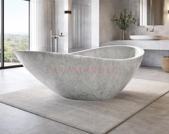 Hand Carved Carrara White Bathtub | Marble Tub | Custom Made Marble Bath