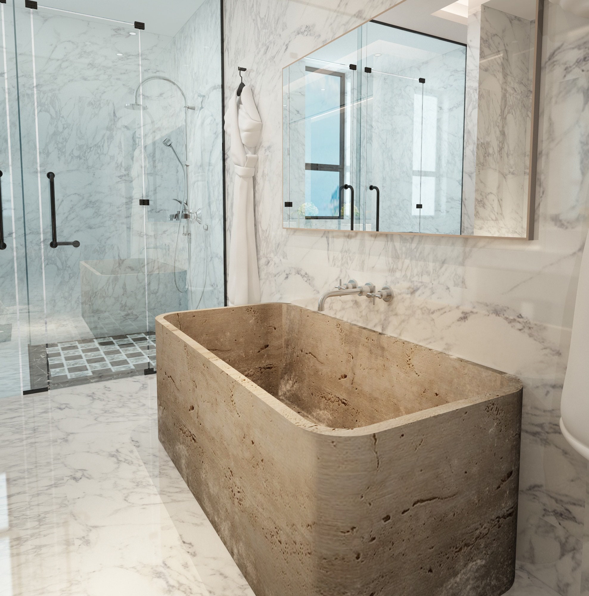 Travertine Bathtub Oval Marble Bathtub Stone Bathtub Hand Etsy