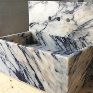 Calacatta Viola Marble Bathroom Sink | Wall Mount Vessel Sink | Custom Marble Vanity Top | Powder Room Sink | Marble Sink with Backsplash