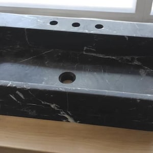 Nero Marquina Black Marble Bathroom Sink | Powder Room Vessel Sink | Custom Vanity Top