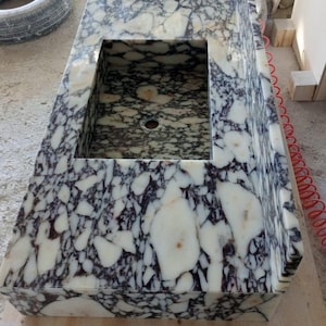 Calacatta Viola Marble Sink with Countertop Wall Mount Marble Sink Marble Bathroom Sink Marble Vanity Top Marble Sink with Backsplash image 5