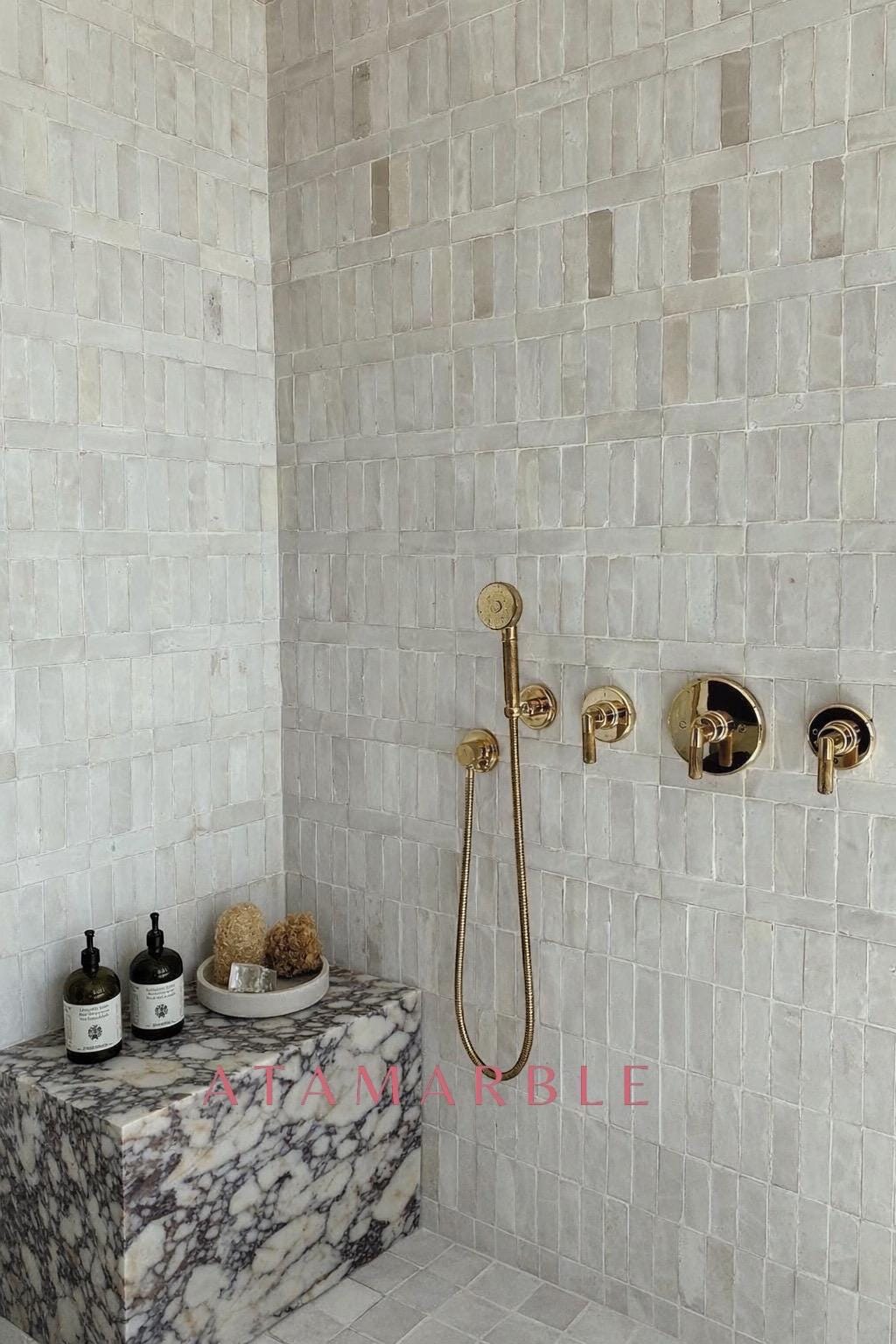 Handmade Calacatta Viola Marble Shower Bench: Natural Stone Coffee