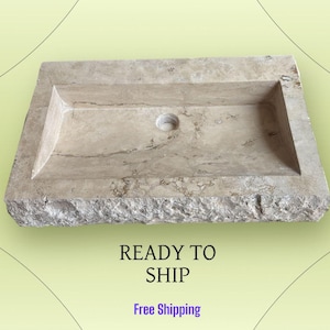 READY to SHIP FREE Shipping Rough Travertine Sink | Travertine Bathroom Sink | Raw Sink | Wall Mount Sink | Vanity Top | Powder Room Sink
