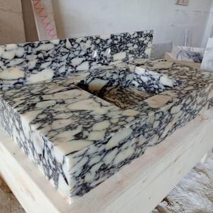 Calacatta Viola Marble Sink with Countertop Wall Mount Marble Sink Marble Bathroom Sink Marble Vanity Top Marble Sink with Backsplash image 4