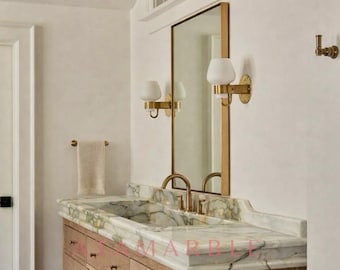 Premium Calacatta Verde Green Marble Bathroom Sink: Marble Bathroom Vanity | Bespoke Marble Sink