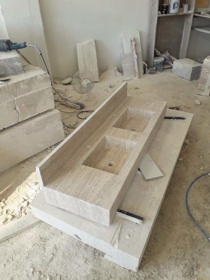 Travertine Double Sink Wall Mount Marble Sink Marble Bathroom Etsy