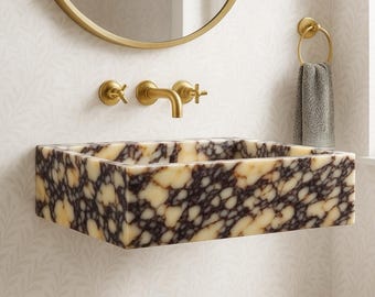 Calacatta Viola Marble Bathroom Sink | Wall Mount Vessel Sink | Custom Marble Vanity Top | Powder Room Sink