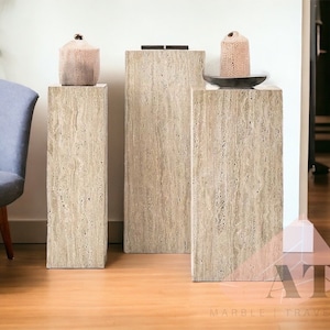 Envío gratuito Soportes de travertino Mesas de pedestal de travertino Extremos de mármol Mesas auxiliares de travertino Mesas decorativas de mármol