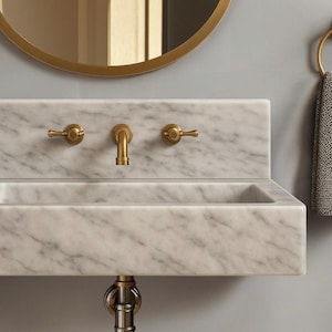 Carrara White Marble Bathroom Sink | Wall Mount Vessel Sink | Custom Marble Vanity Top | Powder Room Sink