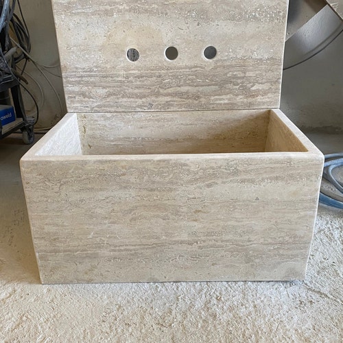 Travertine Sink With Backsplash Wall Mount Travertine Sink Etsy