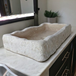Rough Weathered Travertine Wall Mount Sink | Raw Sink | Bathroom Vessel Sink | Custom Vanity Top | Powder Room Sink