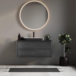 Custom Solid Black Wood Vanity, Luxury Wood Vanity, Hardwood Cabinet, Handcrafted Bathroom Cabinet, Push to Open Drawer Vanity