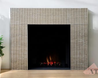 Travertine Fluted Fireplace Mantel, Marble Fireplace Screen, Hand Carved Travertine Fireplace Surround, Custom Order Marble Fireplace Mantel