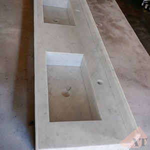 Carrara White Marble Bathroom Sink | Wall Mount Vessel Sink | Custom Marble Vanity Top | Marble Integrated Sink with Backsplash