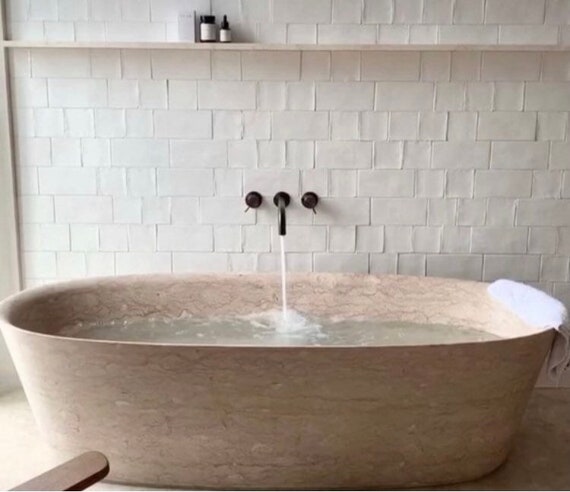 Blanco Slapen Begeleiden Travertijn badkuip ovaal marmeren bad stenen badkuip - Etsy België