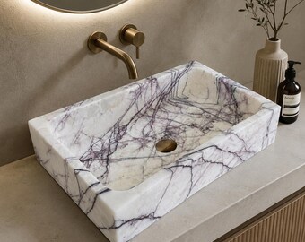 Hand Carved Marble Wall Mount Sink: Lilac Marble Bathroom Vanity