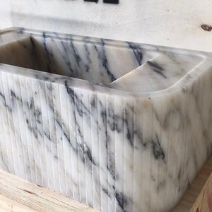 Calacatta Viola Marble Bathroom Sink | Wall Mount Vessel Sink | Custom Marble Vanity Top | Powder Room Sink  | Fluted Marble Sink