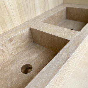 Travertine Bathroom Sink | Wall Mount Vessel Sink | Custom Marble Vanity Top | Double Bathroom Sink | Travertine Vanity