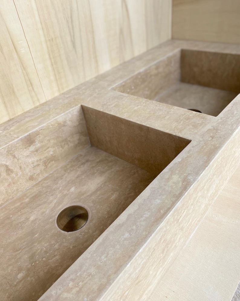 Travertine Double Sink Wall Mount Marble Sink Marble Bathroom Etsy