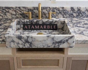 Custom Calacatta Marble Basin | Handmade Solid Stone for Bathroom Vanity