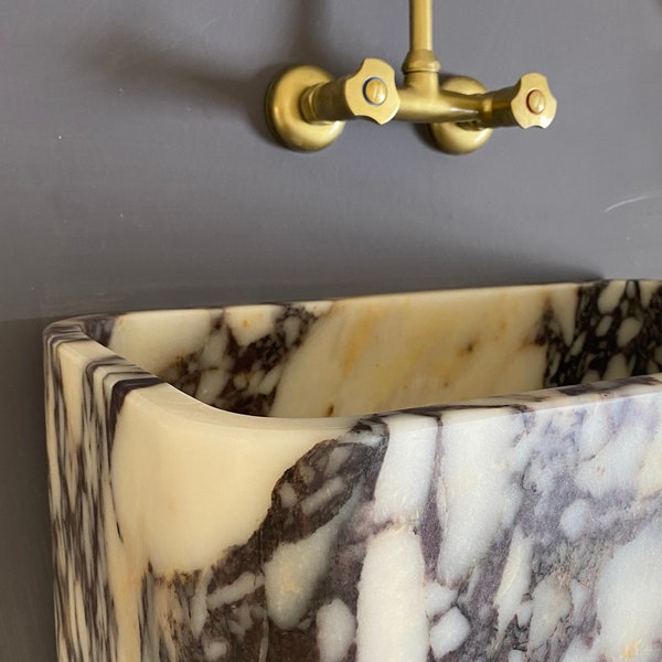 Calacatta Viola Marble Sink Wall Mount Marble Sink Marble Bathroom Sink Powder Room Sink Custom Vanity Top Natural Stone Marble Sink