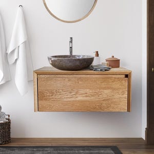 Custom Solid Wood Vanity, Luxury Wood Vanity, Hardwood Cabinet, Handcrafted Bathroom Cabinet, Chestnut Vanity, Push to Open Drawer Vanity