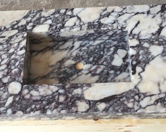 Calacatta Viola Marble Sink Integrated Wall Mount Marble Sink Marble Bathroom Sink Powder Room Sink Vanity Top Natural Stone Marble Sink