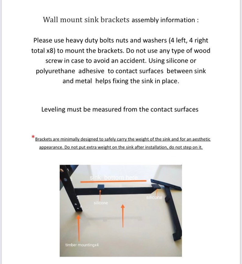 STEEL BRACKETS for Wall Mounted Marble Sinks Floating Sink Etsy