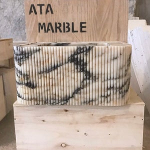 Calacatta Viola Marble Bathroom Sink | Wall Mount Vessel Sink | Custom Marble Vanity Top | Powder Room Sink | Fluted Marble Sink