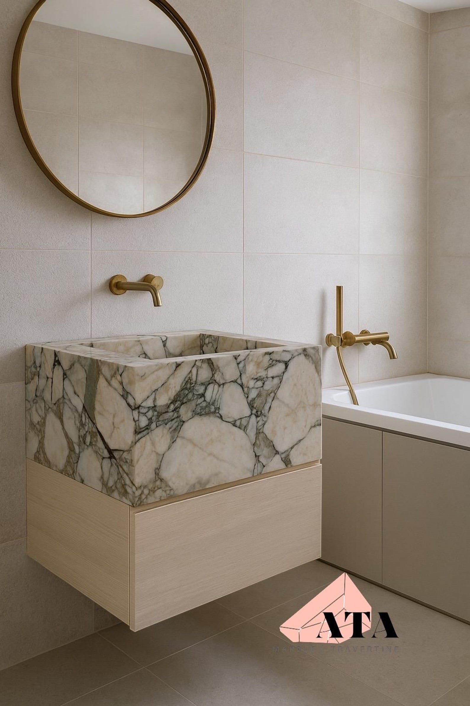 Calacatta Verde Marble Bathroom Sink: Wall Mount Vessel Bathroom Vanity ...