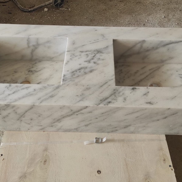 Carrara White Marble Double Sink: Wall Mount Bathroom Vanity